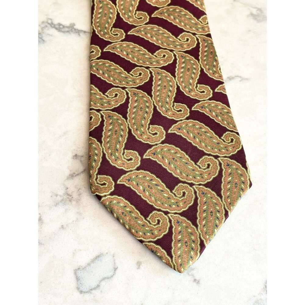 Chaps‎ Ralph Lauren Men’s Silk Necktie Paisley Burgundy Green Tan